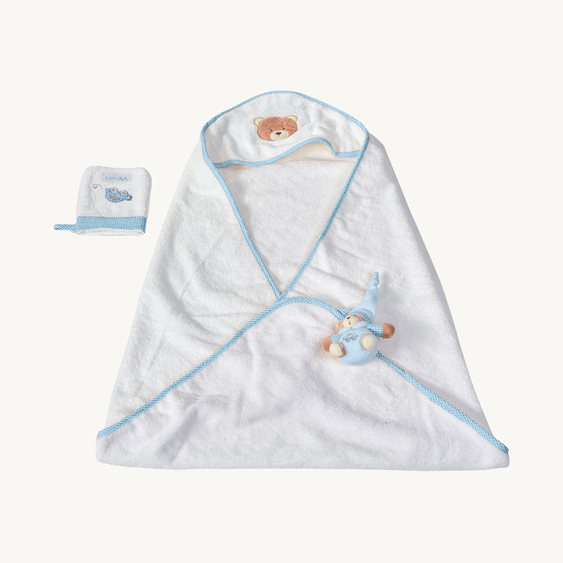 Bear Hooded Towel Set - Blue