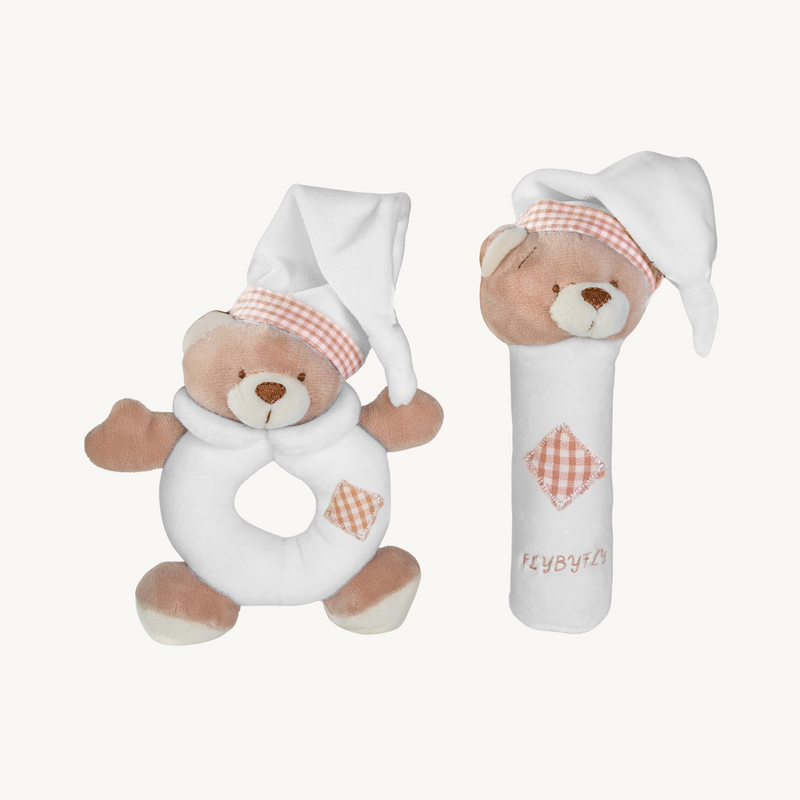 Bear Squeezy & Rattle Set - Beige