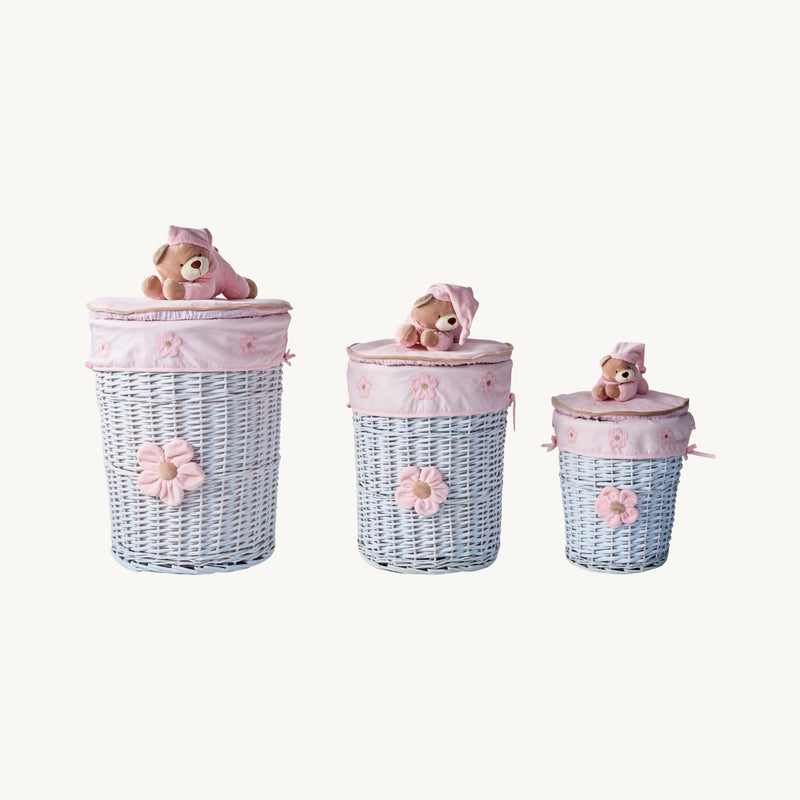 3 In 1 Cylindrical Laundry and Storage Basket Set - Pink