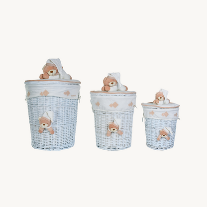 3 In 1 Cylindrical Laundry and Storage Basket Set - Beige